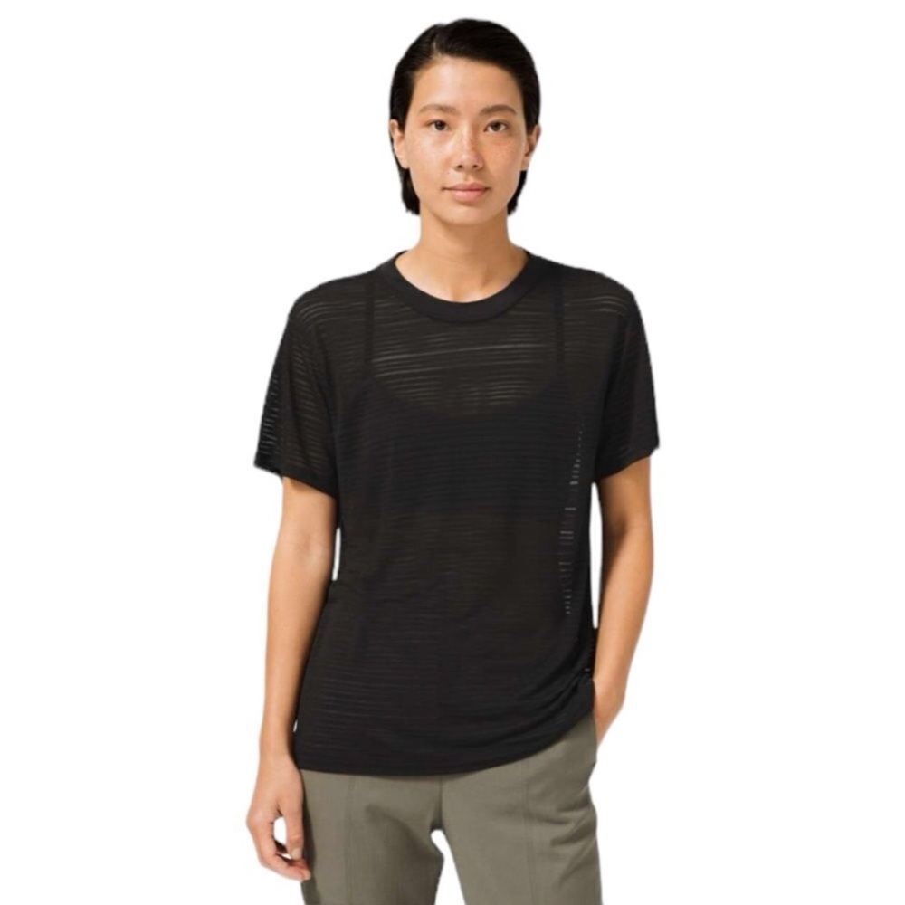 🌼Lululemon All Yours Boyfriend Tee Black Stripe Relaxed Fit Size 10